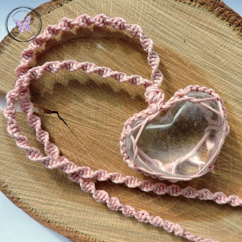 Clear Quartz Heart Macrame Necklace